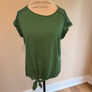 Fortune + Ivy Women's Green Tie front Blouse Size L